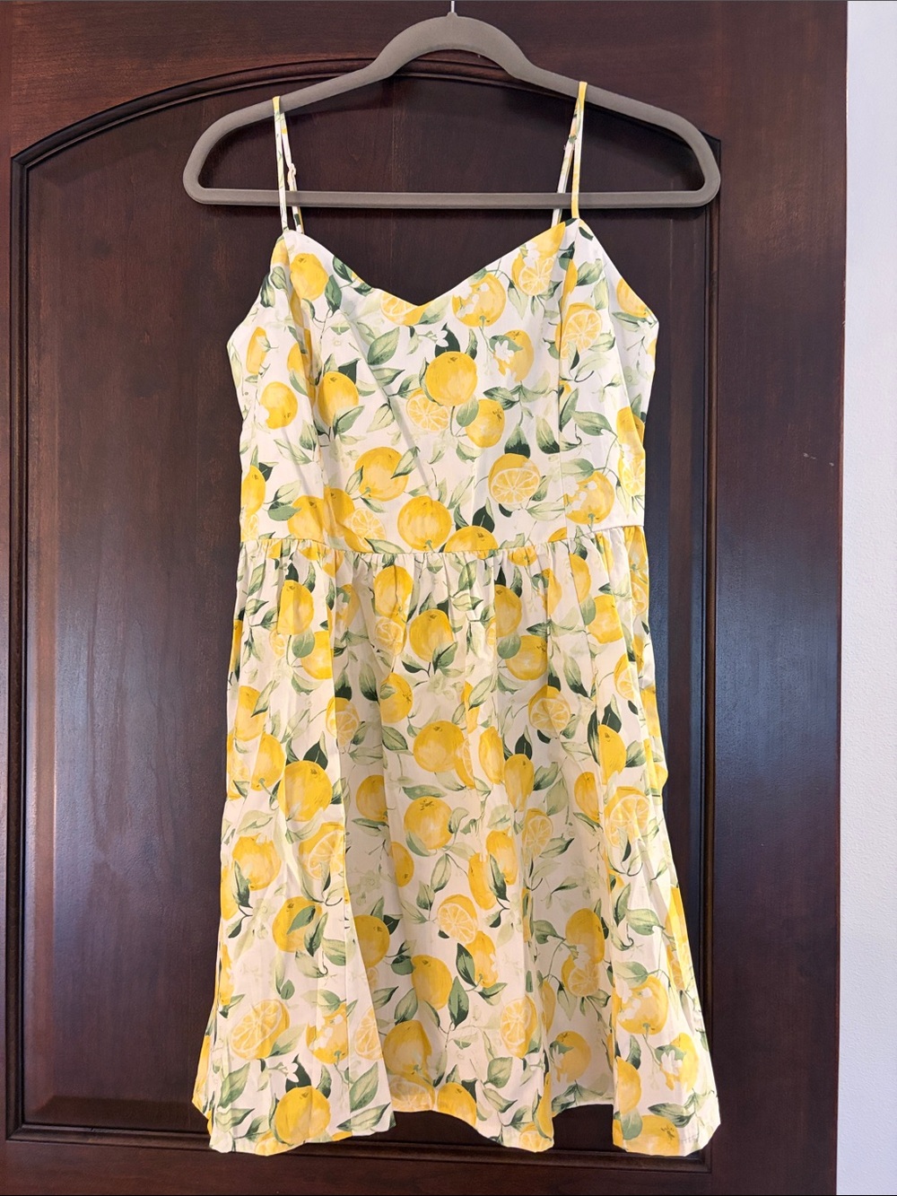 H&M Yellow Lemon Print Spaghetti Strap Dress